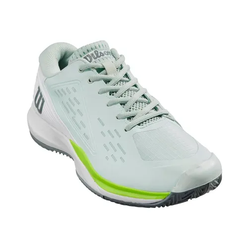 Wilson Rush Pro Ace Tennisschuhe für Damen – Opalblau/Weiß, Größe 42 2/3 (10,5) - Ideal für Sandplätze: Die Rush Pro Ace Tennisschuhe überzeugen mit großzügiger Passform und 4D Support Chassis für optimale Stabilität und Komfort beim Spiel.