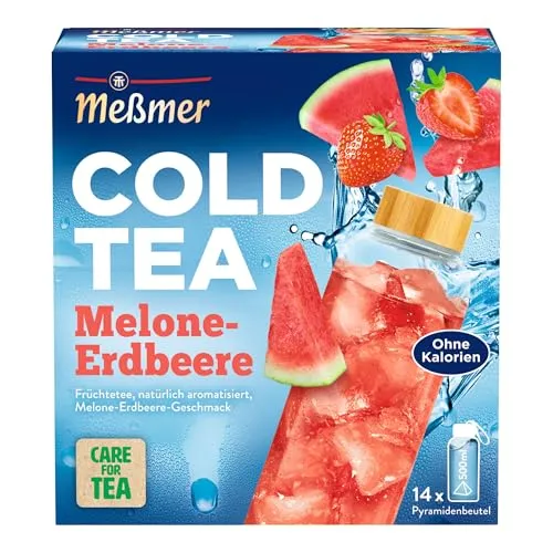 Meßmer Cold Tea Melone-Erdbeere | Früchtetee | Kaltaufguss | ohne Zuckerzusatz | 14 Pyramidenbeutel