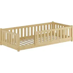Erst-Holz Kiefer Massivholz Kinderbett 80 x 180 cm mit Rundumsicherung - Gemütliches Kinderbett aus massivem Kiefernholz mit durchgehender Kindersicherung. Niedrige Einstiegshöhe für sicheres Ein- und Aussteigen – ideal für kleine Träumer!