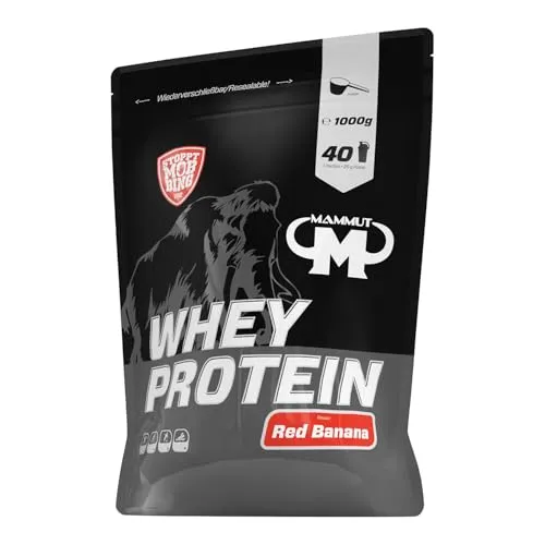 Whey Protein - Red Banana - 1000 g Zipp-Beutel - Molkenproteine mit 27 g Protein pro Portion, ideal für Sportler zur Muskelaufbau und -erhalt, löst sich hervorragend in Wasser und Milch für einen leckeren Shake.
