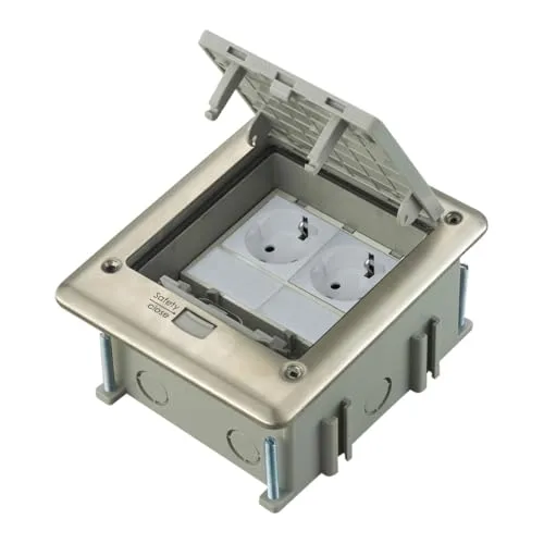 erweiterbarer Edelstahl Bodentank IP66 mit 2 VDE Schuko Steckdosen | Steckdosenbox Bodensteckdose Bodendose für Hohlböden & Estrich