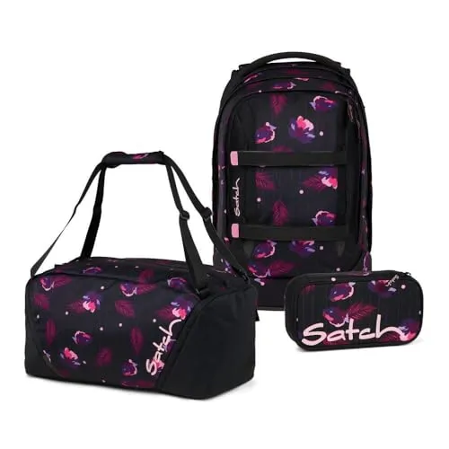 Satch Schulranzen Schulrucksack-Set PACK Mystic Nights 3-teilig - Ergonomischer Schulrucksack mit Your-Size-System zur Anpassung an die Körpergröße, ideal für Kinder und Jugendliche, 2025 Kollektion