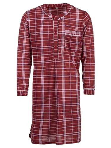 Henry Terre Herren Nachthemd Langarm Tartan Rot Größe XXL - Bequemes Nachthemd mit Knopfleiste und praktischer Brusttasche. Seitliche Schlitze sorgen für Bewegungsfreiheit. Ideal für gemütliche Nächte und einfaches An- und Ausziehen. Pflegeleicht aus Baumwollmix.