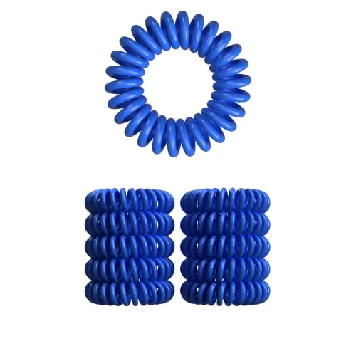 10er Set Spiral Haargummi - Haargummis für weniger Spliss und gebrochene Haare - Haargummi Spirale für feine Haarpartien - Telefonkabel Spiralhaargummi, blau, 3.5 cm