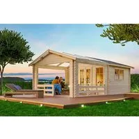 SKAN HOLZ Holmestrand Blockbohlenhaus mit Fußboden 420 x 650 cm - Gartenhaus mit Satteldach aus hochwertigem Holz, ideal für Gartenfreunde und zur optimalen Nutzung von Außenflächen.