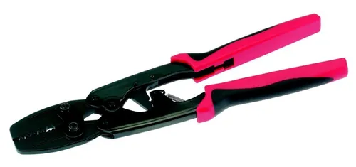 Presszange Dornpressung 0,5-16mm2 - Ergonomische Hebelpresszange mit Ratschenmechanik, ideal für präzise Crimpverbindungen in der Automobiltechnik. Inklusive auswechselbarer Pressprofileinsätze für vielseitige Anwendungen.