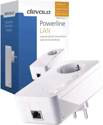 devolo dLAN 1200+ Powerline LAN 1200 Bits Einzeladapter - Powerline Adapter für schnelle Internetverbindungen über das Stromnetz mit bis zu 1200 Mbps, ideal für Home Office und Streaming.