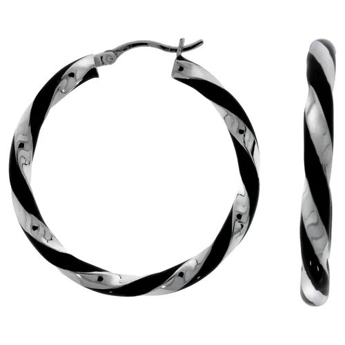 Elegante Creole Ohrringe aus 925 Sterling Silber mit schwarzem Lack - Ohrschmuck für Damen in formschönem Design, aus rhodiniertem Sterlingsilber, leicht und stilvoll für jeden Anlass. Inklusive Geschenketui.