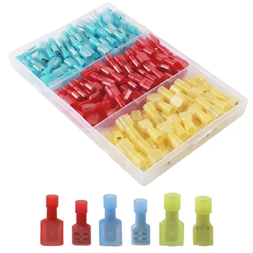 CESFONJER160 Pcs kfz flachstecker | kabel steckverbinder | Männlich/Weiblich Nylon Drahtklemmen Stecker | Vollisoliertes Schnellverbinder Kit (30 Paar Rot, 30 Paar Blau, 20 Paar Gelb)