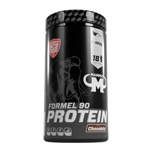 Mammut Nutrition Formel 90 Proteinpulver Chocolate – 460g - Leckeres 4-Komponenten Proteinpulver mit hochwertigem Soja-, Milch- und Eiprotein. Ideal für Sportler zur Unterstützung der Muskulatur und als praktische Zwischenmahlzeit.