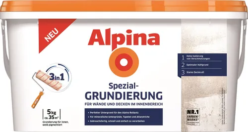 Alpina Spezial-Grundierung 3 in 1 5 kg - Vielseitige Wandfarbe - Wandfarbe, ideal für innen und außen, bietet umfassenden Schutz und Haftung für ein perfektes Finish.