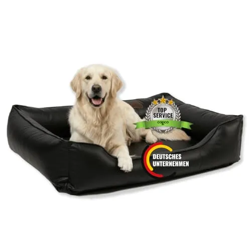 CopcoPet Hundebett Paco – Formstabiles Kunstleder Sofa für große Hunde - Komfortables Hundebett aus pflegeleichtem Kunstleder. Ideal für große Hunde, mit abnehmbarem, waschbarem Bezug und wählbarem Schaumstoff oder orthopädischer Visco-Matte.