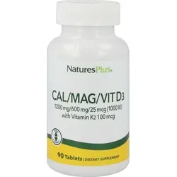 Natures Plus CAL/MAG/VIT D3 mit K2 Tabletten - 90 Tabletten für starke Knochen - Nahrungsergänzungsmittel mit Calcium, Magnesium, Vitamin D3 und K2 zur Stärkung von Knochen und Zähnen. Unterstützt die Muskelentspannung und mentale Gesundheit.
