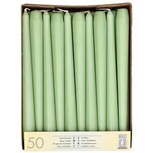 Papstar jade-grüne Leuchterkerzen 25cm - 50 Stück, elegantes Design aus Paraffin und Stearin für stimmungsvolle Beleuchtung