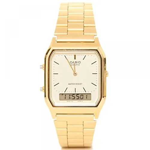Casio AQ-230GA-9D Vintage Gelbgold Uhr - Armbanduhren mit analog-digitaler Anzeige, edlem gelbgoldenen Edelstahlarmband und vielseitigen Funktionen wie Stoppuhr, Alarm und 3 Jahre Akkulaufzeit.