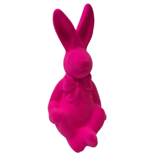 MACOSA WV5693 Osterhase sitzend Pink Dolomit beflockt 20 cm Dekohase Hase Skulptur Osteddeko Osterdekoration Figur Dekohase Dekofigur Ostern Dekoration Tischdeko (Pink)