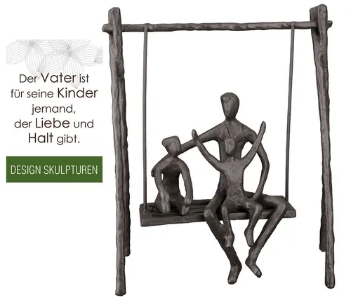 GILDE Deko Design Skulptur - Vater mit Kindern auf Schaukel - Statuen aus hochwertigem Eisen, brüniert und modern. Diese Figur symbolisiert Vaterliebe und ist eine charmante Dekoration für jedes Zuhause.