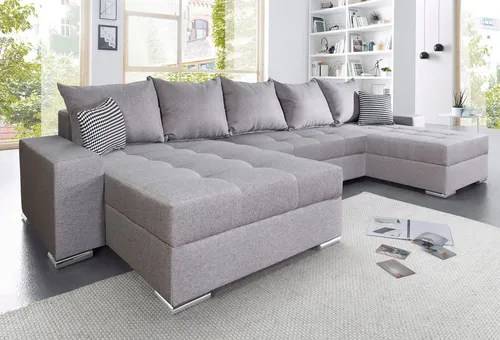 COLLECTION AB Wohnlandschaft Josy XXL U-Form, B: 333 cm, mit 2 Recamieren 77 & 97 cm, Bettfunktion, Bettkasten & 2 Zierkissen, Federkern