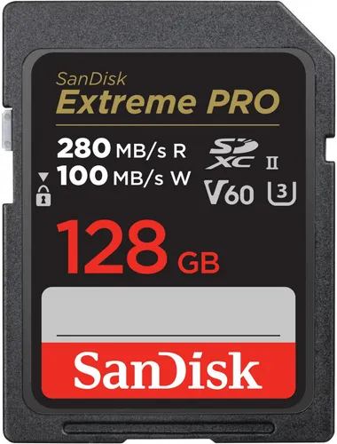 SanDisk Extreme PRO SDXC UHS-II Speicherkarte V60 128 GB - Perfekt für 6K-Videoaufnahmen mit bis zu 280 MB/s Geschwindigkeit und extrem robust für Profis