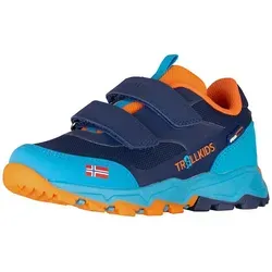 Trollkids Kids Preikestolen Hiker 30, Grau-Blau - Wasserdichte und atmungsaktive Kinder-Hiking-Schuhe mit griffiger, abriebfester Sohle. Schnellschnürung und verstärkte Zehen- und Fersenbereiche für sicheren Halt und einfaches An- und Ausziehen.