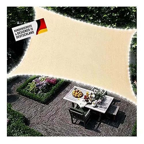 Duke-Handel Sonnensegel Rechteckig Maia mit LED Beleuchtung - Wasserdichtes Sonnensegel für Garten oder Terrasse, mit solarbetriebenen LED-Lichtern für stimmungsvolle Abende und 95% UV-Schutz.