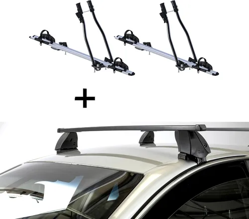 Fahrradträger SAGITTAR & Dachträger K1 MEDIUM für VW T-Roc 5-Türer - Fahrradträger-Set für VW T-Roc (5-Türer) ab 2018, inklusive zwei Dach-Fahrradhaltern und Dachträger. Einfacher Transport für alle Fahrradtypen und mehr Platz im Innenraum.