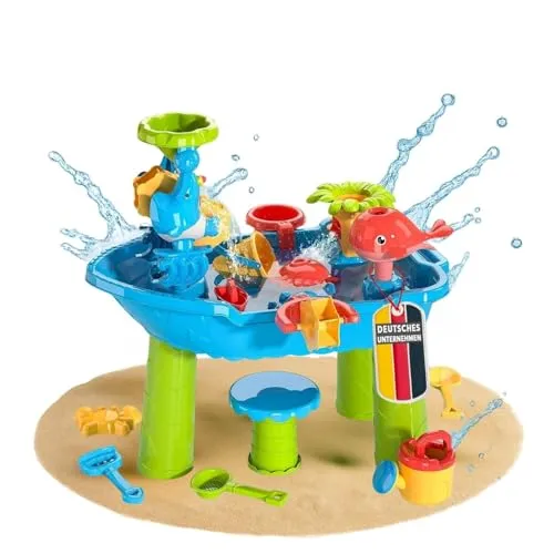 Coemo Sand- und Wasserspieltisch NARIUS S mit Hocker - Sandspielzeug für den Garten: Fördert Kreativität und Motorik beim Spielen mit Wasser und Sand, ideal für kleine Entdecker ab 3 Jahren.