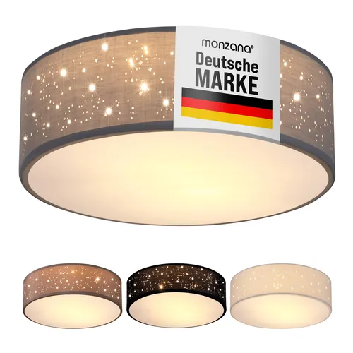 MONZANA® Deckenlampe Sternenhimmel 30cm – Stilvolle Stoffleuchte für Wohnzimmer & Schlafzimmer - Lampen – Dekorative Deckenlampe mit ausgestanztem Sternenhimmel für gemütliches, blendfreies Licht. E27 Fassung ermöglicht individuelle Lichtwahl.