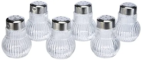 Fackelmann Mini-Streuer RUBIN - 6er Set Salz- und Pfefferstreuer aus Glas - Küchenhelfer: Elegante Mini-Streuer aus Glas mit Edelstahl-Deckel, ideal für individuelles Dosieren am Tisch - spülmaschinengeeignet und klassisch im Design.