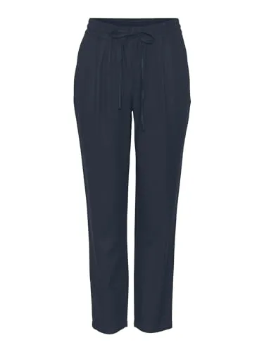 VERO MODA Damen Legere Leinen Stoffhose Casual Schlupfhose - Luftige, weit geschnittene Sommerhose aus leichtem Musselin mit Gummibund und Kordelzug. Ideal für Freizeit und Büro, bietet Stil und Komfort in einem zeitlosen Design.