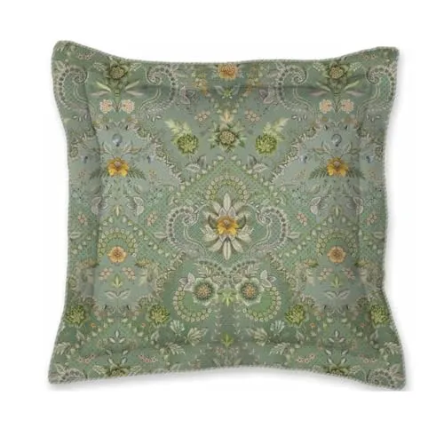 PiP Studio Saluti Piccoli Dekokissen 45x45 cm in Grün - Zierkissen aus 100% Baumwolle mit romantischem Blumendekor, Öko-Tex-Standard 100, waschbar bei 40 Grad und in flexibler Wendeoptik für stilvolle Akzente in Ihrem Zuhause.