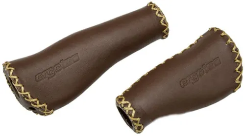 Ergotec Monaco Griffe - Lenkergriffe aus Leder in Braun - Fahrradgriffe aus hochwertigem Leder, geschraubt für sicheren Halt und komfortables Fahren, perfekt für jedes Fahrrad.