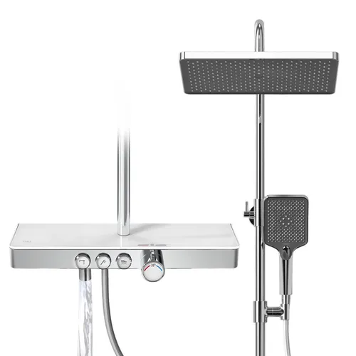EMKE Duschsystem 36x24cm eckig - Brausegarnituren mit höhenverstellbarer Regendusche und 3 Strahlarten, inklusive Verbrühungsschutz für sicheres Duschen.