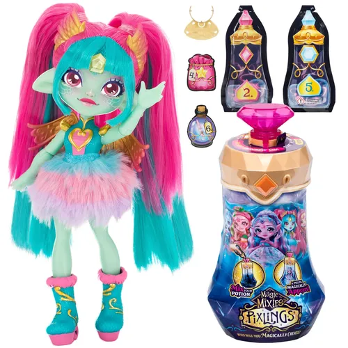 Magic Mixies Pixlings Drache Amber – Zauberpuppe mit Elixier-Set für Mädchen ab 5 Jahren - Entdecke die magische Drachenpuppe Amber! Mit einem Zaubertrank-Set und beweglichen Gliedmaßen ist sie ideal für kreatives Spiel und fantasievolle Abenteuer.