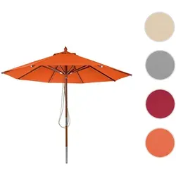 Gastronomie Holz-Sonnenschirm HWC-C57, Gartenschirm, Polyester/Holz 14kg, rund √ò3m Seilzug sto√üsicher ~ terracotta