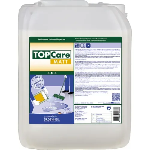 Dr. Schnell Bodenbeschichtung TOPCare Matt 30880 - 10 Liter Kanister - Reinigungsmittel für seidenmatte Universaldispersion, ideal für wasserfeste Beläge. Leichte Verarbeitung und schnelle Trocknung, perfekt für stark frequentierte öffentliche Einrichtungen.