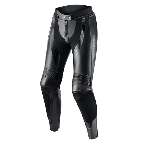 REBELHORN Rebel Motorradhose Damen | Leder | Knie und Hüft Protektoren | Austauschbare Knieschieber | Perforierte Paneele