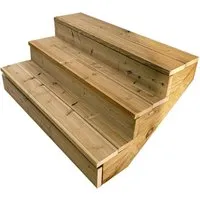 Fertiges Außentreppe Holz Set, 3 Stufen mit Setzstufen - Baumarkt: Gebrauchsfertiger Bausatz für Außentreppen aus druckimprägniertem Kiefernholz, ideal für Garten, Balkon und Terrasse. Flexibel in Höhe und Breite.
