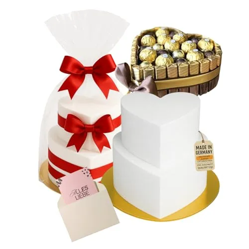 LA LILEYN Styropor Torte - Herzform - Styropor 2 stöckig - DIY Bastelbox Set - Besteht aus 16 Einzelteilen – Gestalten Sie Ihr individuelles Geschenk