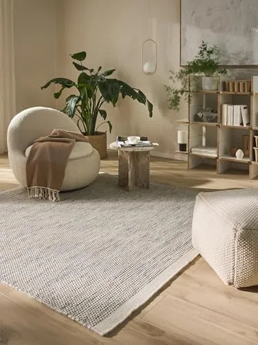 benuta Pure Wollteppich Rocco – Quadratisch, Beige/Schwarz, 200x200 cm - Vielseitiger benuta Wollteppich für jeden Raum! Sein elegantes Design und die zeitlosen Farben schaffen eine gemütliche Atmosphäre. Pflegeleicht und langlebig, ideal für Wohnzimmer, Schlafzimmer und mehr.
