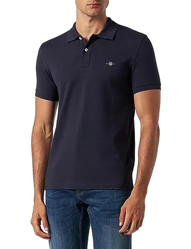 GANT Slim Shield SS Pique Polo - Herren Poloshirt - Herren-Shirt in evening blau, aus 100% Baumwolle, slim fit mit bequemen Rippbündchen und Logostickerei, ideal für einen lässigen Look.