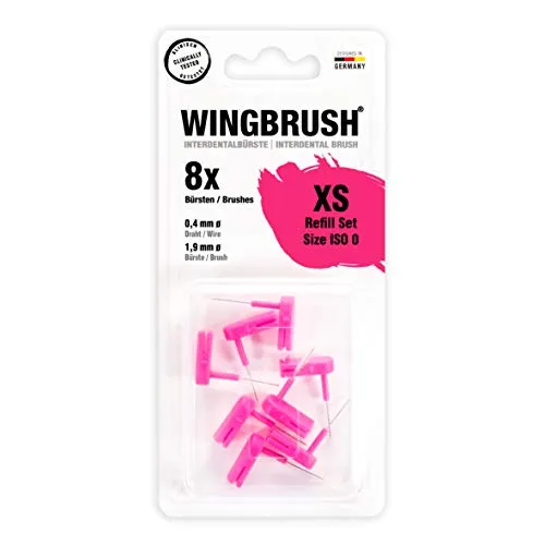 WINGBRUSH® Interdentalbürste Refill-Set XS (ISO 0) 8 x Wechselbürsten + Reiseetui | Bekannt aus "Die Höhle der Löwen"