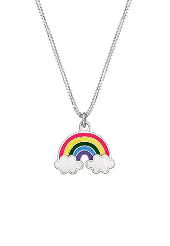 Elli Halskette Kinder Regenbogen Wolke Anhänger 925 Sterling Silber - Hochwertige Kinder-Halskette aus 925 Sterling Silber mit buntem Regenbogen-Wolken-Anhänger. Perfekt für kleine Fashionistas und ideal als Geschenk zur Kommunion oder zum Geburtstag.