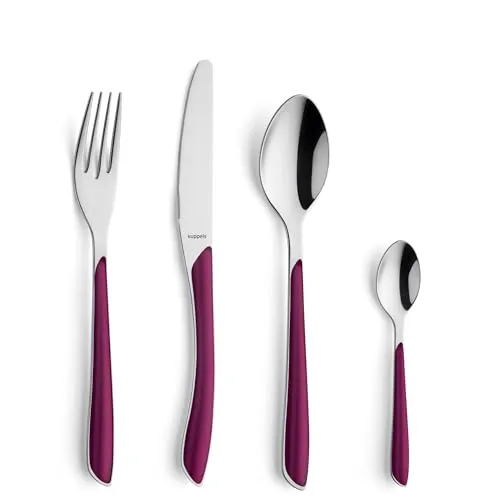 Kuppels Prisma Besteck Set für 6 Personen aus Edelstahl | 24-teiliges, modernes Design - Besteckset für 6 Personen mit bunten Kunststoff-Griffschalen in Wildberry, rostfrei und spülmaschinenfest – perfektes Upgrade für jeden Esstisch!