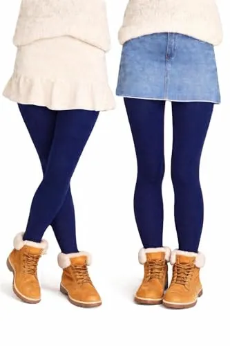 Good Deal Market 2 Kinder Thermostrumpfhosen mit flauschigem Innenfleece Vollfrottee tolle Unifarben Grösse 122-128, Marine