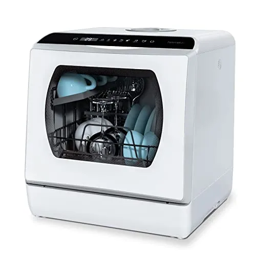 Hermitlux Mini Geschirrspüler für 4 Bestecksätze – Kompakte Spülmaschine für Wohnungen, Schlafsäle und Camping - Kompakte Mini-Spülmaschine mit 5 Spülprogrammen und 5-Liter-Wassertank. Ideal für kleine Küchen, bietet tiefenreinigende Ergebnisse und einfache Nutzung ohne Installation.