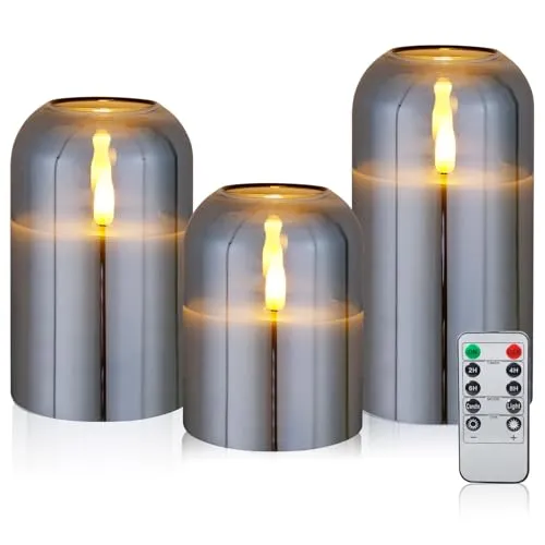 CCLIFE LED Kerzen 3er Set mit Fernbedienung Timer Funktion 300 Stunden flackernde Paraffin Echtwachs Kerze flammenlose Batteriebetrieb
