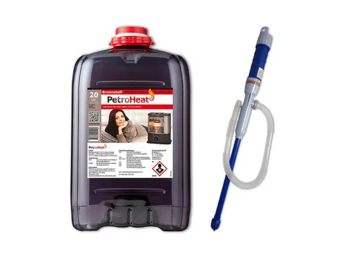 CAGO Petroleum Kanister mit elektrischer Handpumpe - Autozubehör: 20 Liter geruchsarmes Petroleum in Premium Qualität, ideal für eine saubere Verbrennung in gängigen Petroleumöfen.