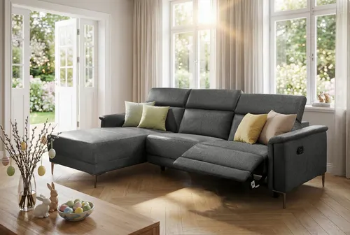 Places of Style Ecksofa Lund, L-Form, 261cm mit Relaxfunktion - Ecksofa mit Federkern und stufenlos verstellbarer Relaxfunktion (mit USB-A), ideal für modernen Wohnstil und hohen Sitzkomfort.