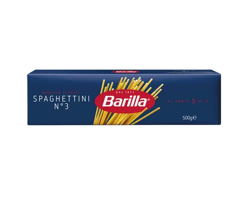 Barilla Spaghettini Nummer 3 – Hartweizen Pasta aus Italien 500g - Feine Spaghettini aus hochwertigem Hartweizengrieß, ideal für schnelle und köstliche Gerichte. Perfekt al dente und vielseitig einsetzbar in der italienischen Küche.